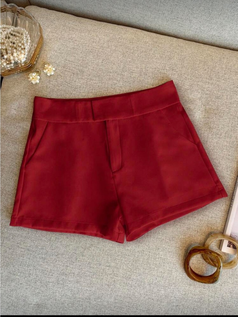High-Rise Red Women's Shorts